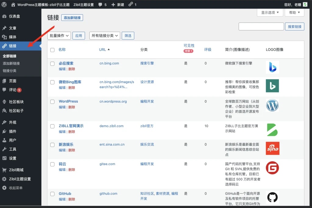 图片[1]-WP友情链接页面/网址导航页面创建及配置教程-WordPress主题模板-zibll子比主题